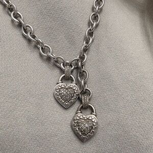Elegant solid sterling Silver Heart Pendant with Pave diamonds Necklace